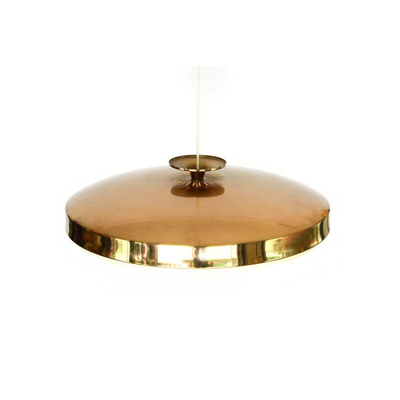 Brass vintage pendant light with plastic bottom grid, Sweden, 1960s