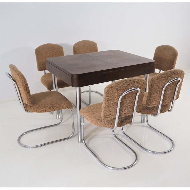 Vintage chrome dining table & 6 chairs set from Hynek Gottwald, 1930s