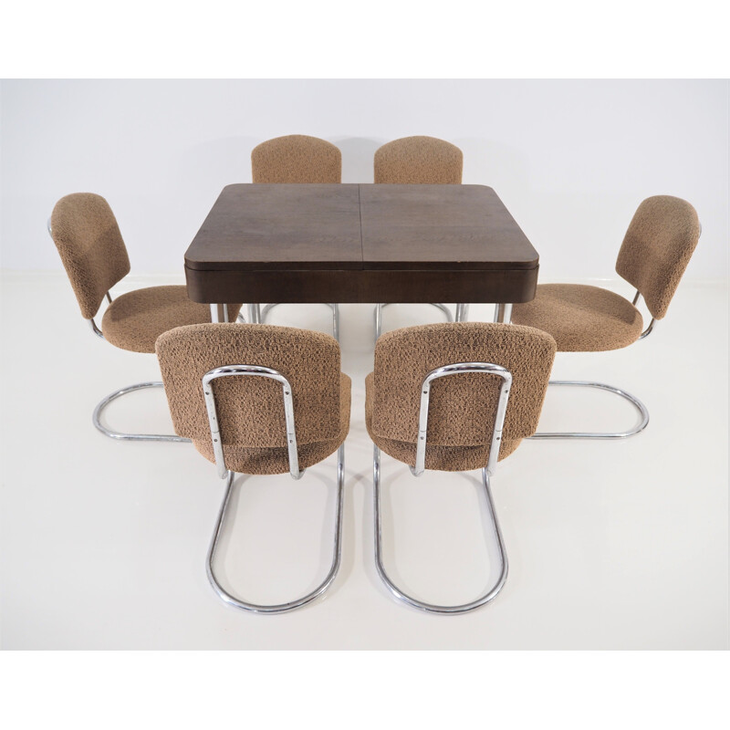 Vintage chrome dining table & 6 chairs set from Hynek Gottwald, 1930s