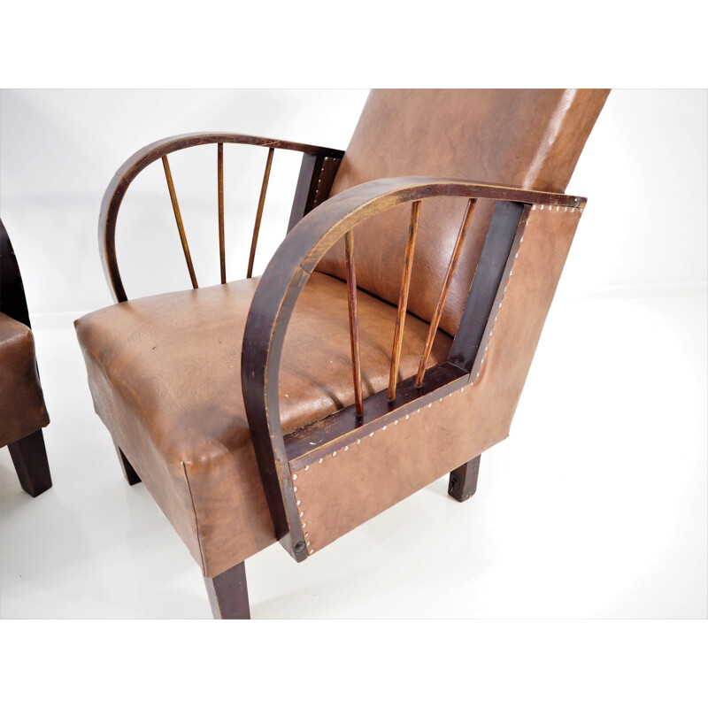 Set of 2 vintage lounge chairs, leather, 1970s