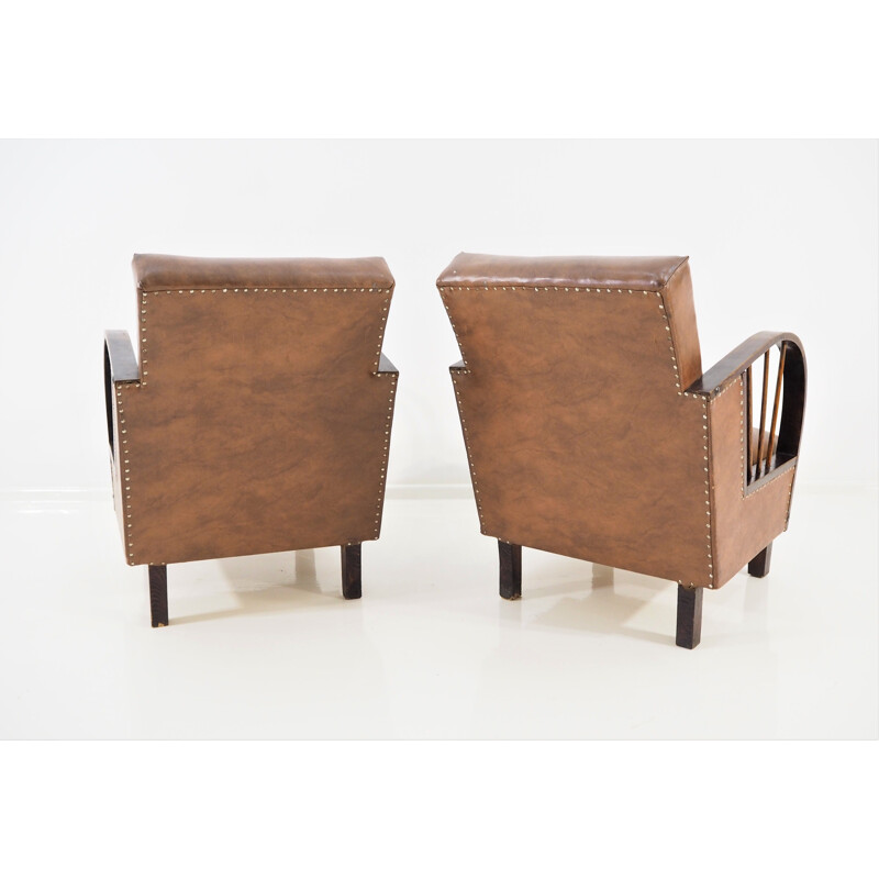 Set of 2 vintage lounge chairs, leather, 1970s