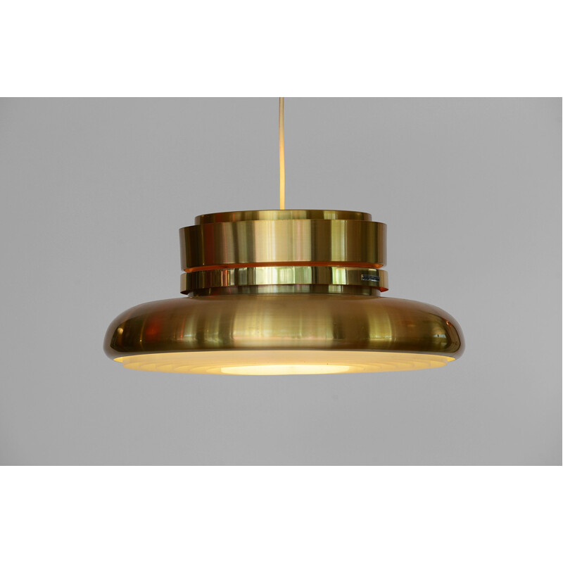 Gold aluminium vintage pendant light by Carl-Thore for Granhaga Metall, Sweden, 1970s 