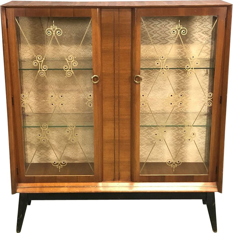 Bookcase in Walnut with window and compass feet, 1970s