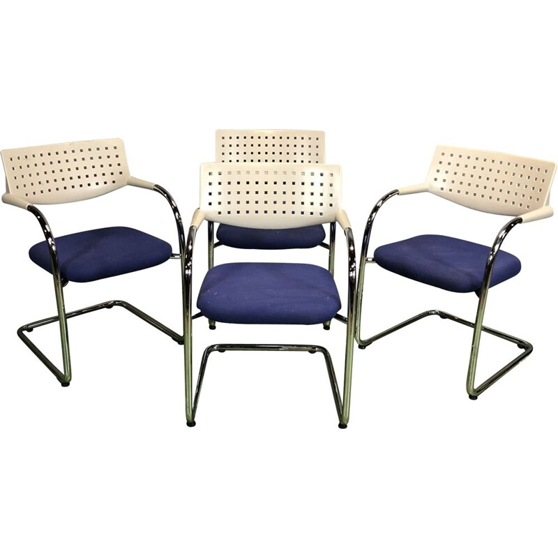 Suite of 4 vintage plastic and metal armchairs