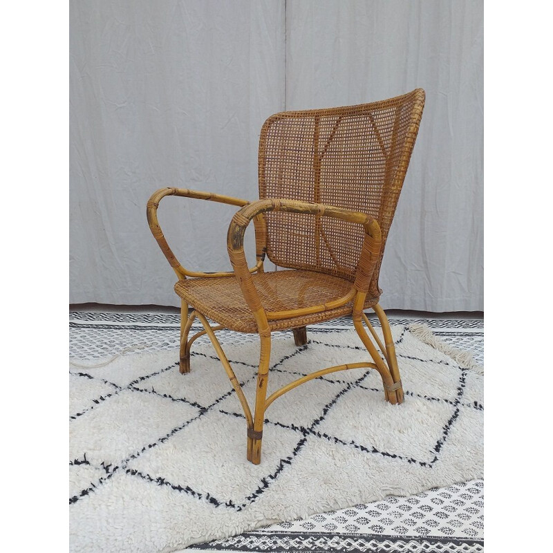 Fauteuil vintage en rotin, 1970