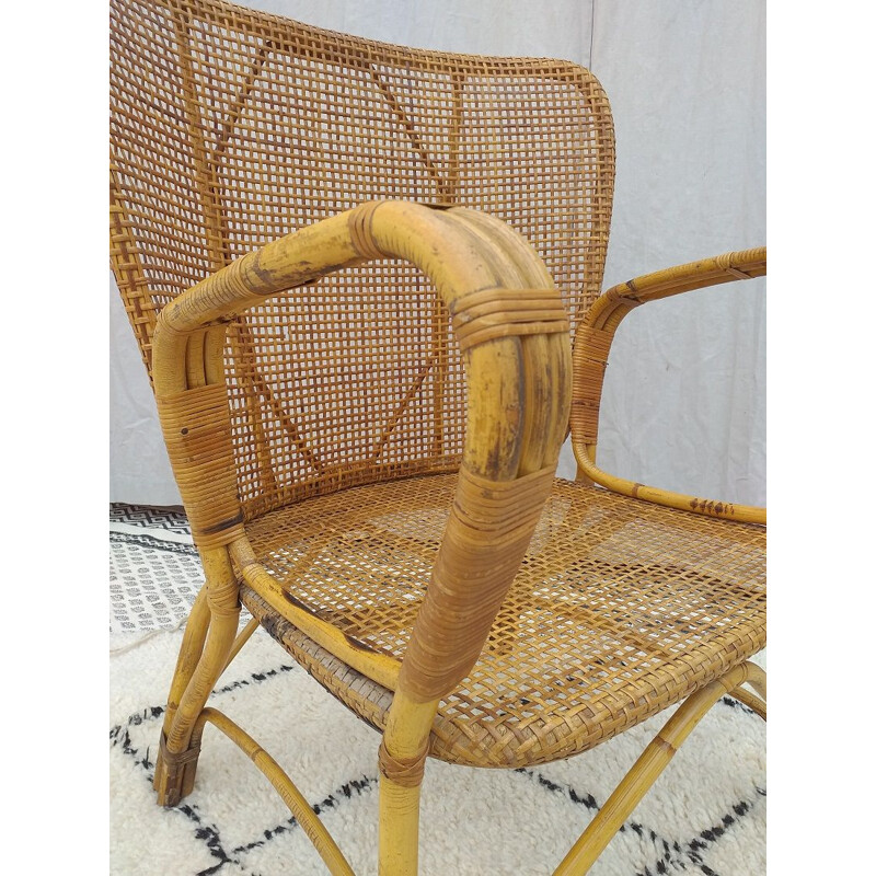 Fauteuil vintage en rotin, 1970