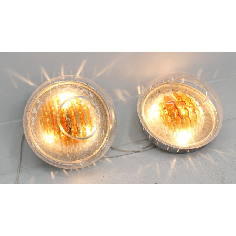 Pair of 2 vintage glass round sconces by Toni Zuccheri, 1970s 