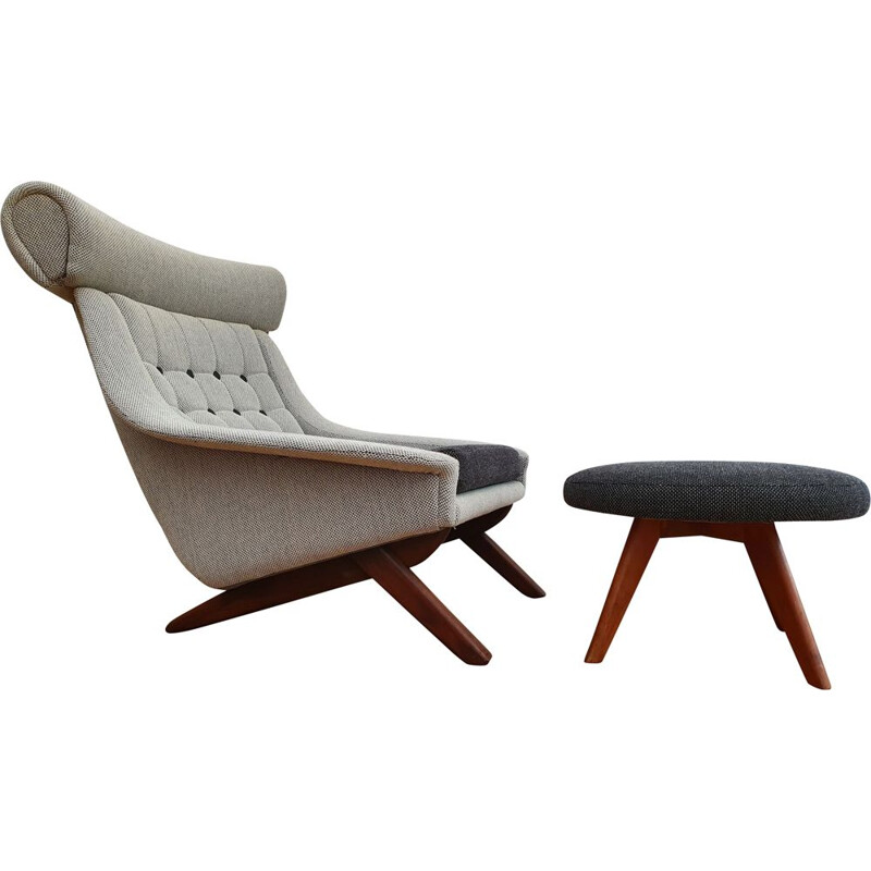 Fauteuil Lounge vintage et repose-pieds par Illum WikkelsMD, Danemark, teck, 1970