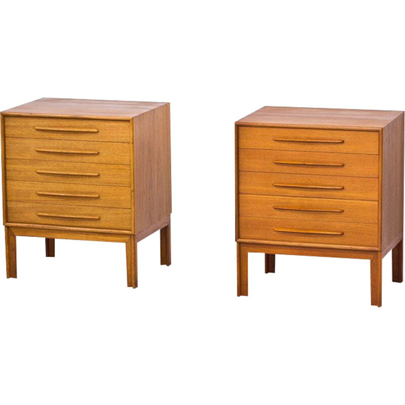 Vintage Pair of Chest of Drawers in Teak by Alf Svensson for Bjästa Möbelfabrik, Sweden, 1960s