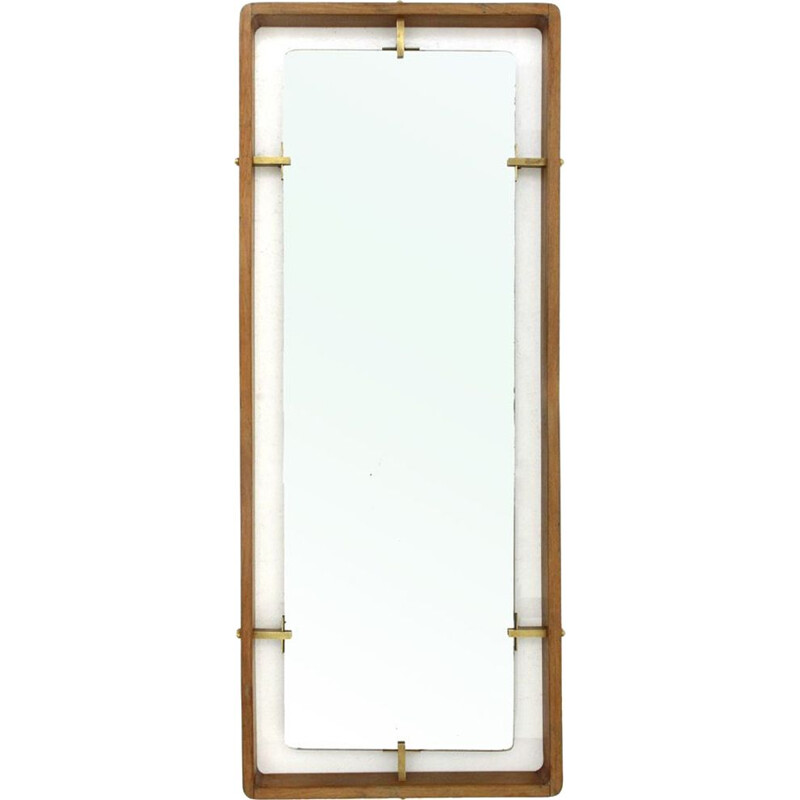 Vintage Rectangular frame Mirror in wood and brass by Sant Ambrogio e De Berti, 1950s