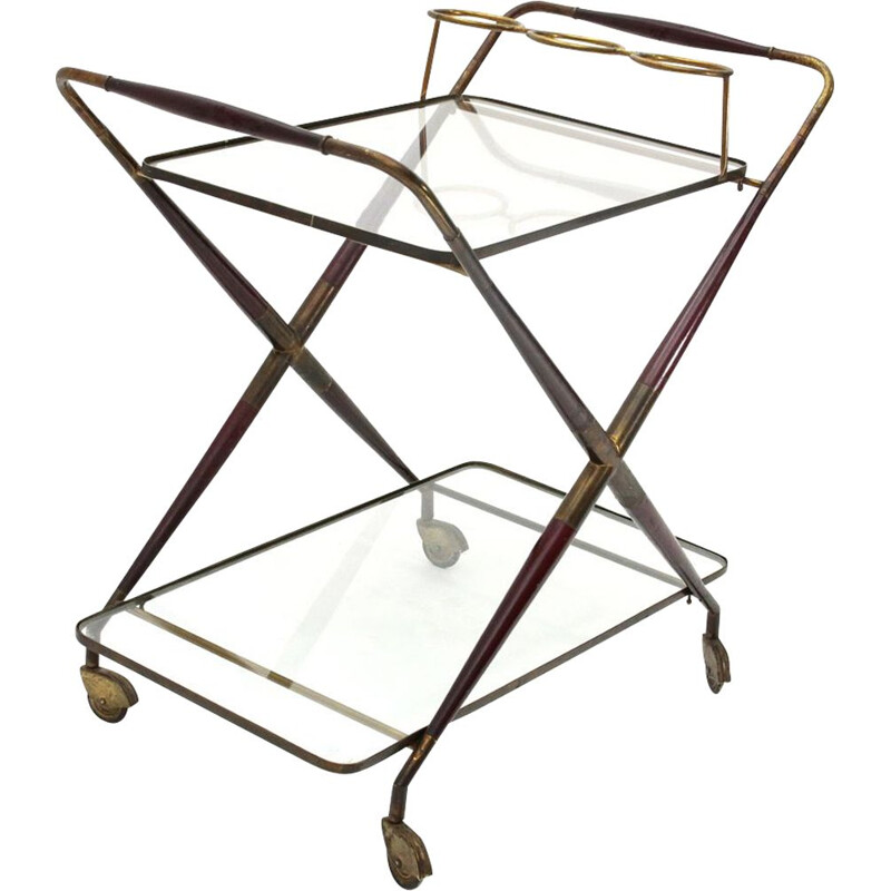 Vintage brass and glass serving table, 1950s