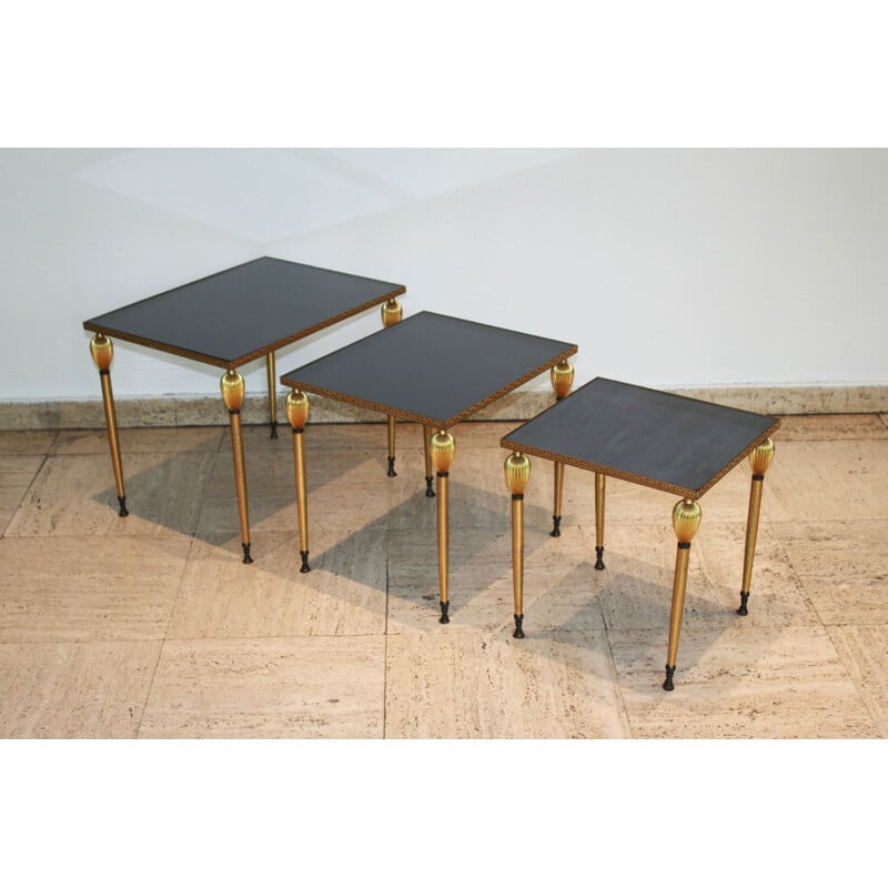 3 tables gigognes vintage, Maison Jansen, 1970