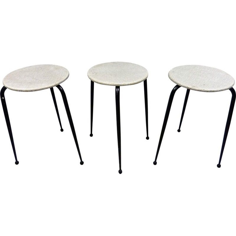 Set of 3 vintage stackable iron stools Netherlands 1950s