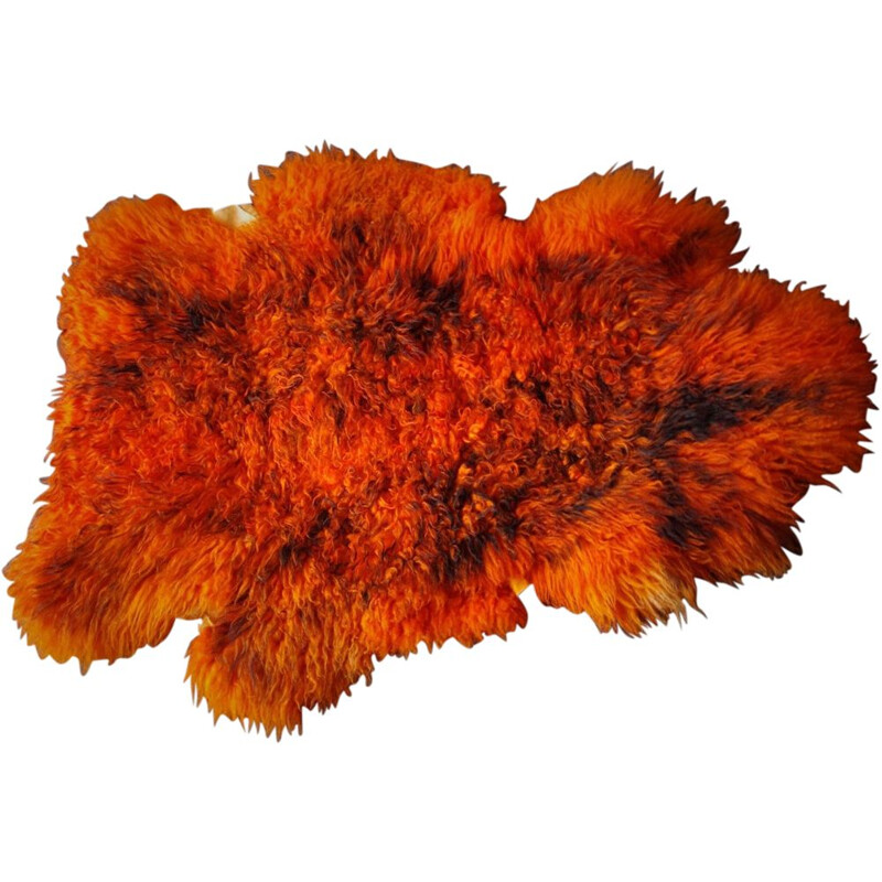 Vintage german orange carpet in sheepskin 1960s