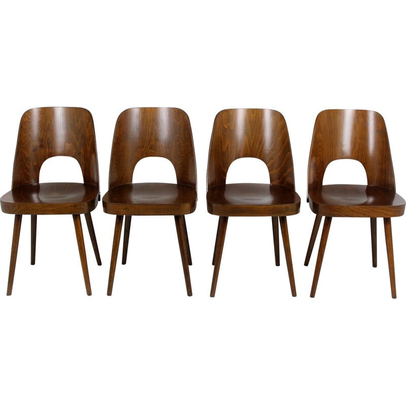 Set of 4 vintage No. 515 chairs for TON in wood 1950s