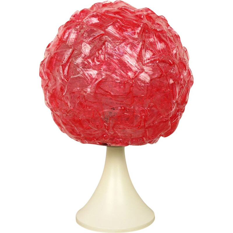 Vintage german table lamp in plastic and raspberry color 1970s