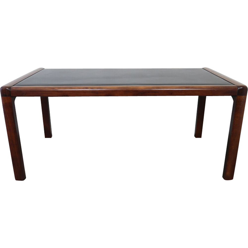 Vintage table in mahogany with leather cover, Germany, 1970s