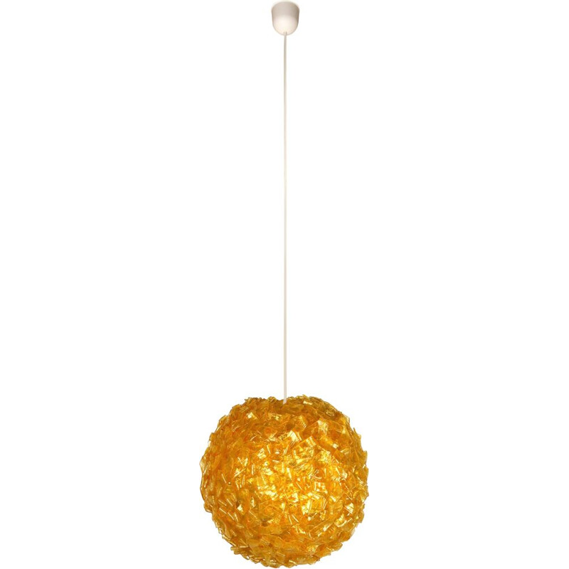 Vintage hanging lamp amber plastic, Germany, 1970s