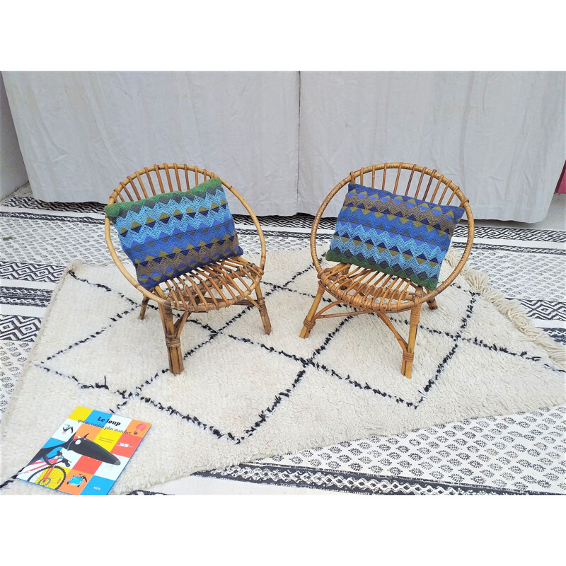 Pair of 2 armchairs vintage rattan, 1950s