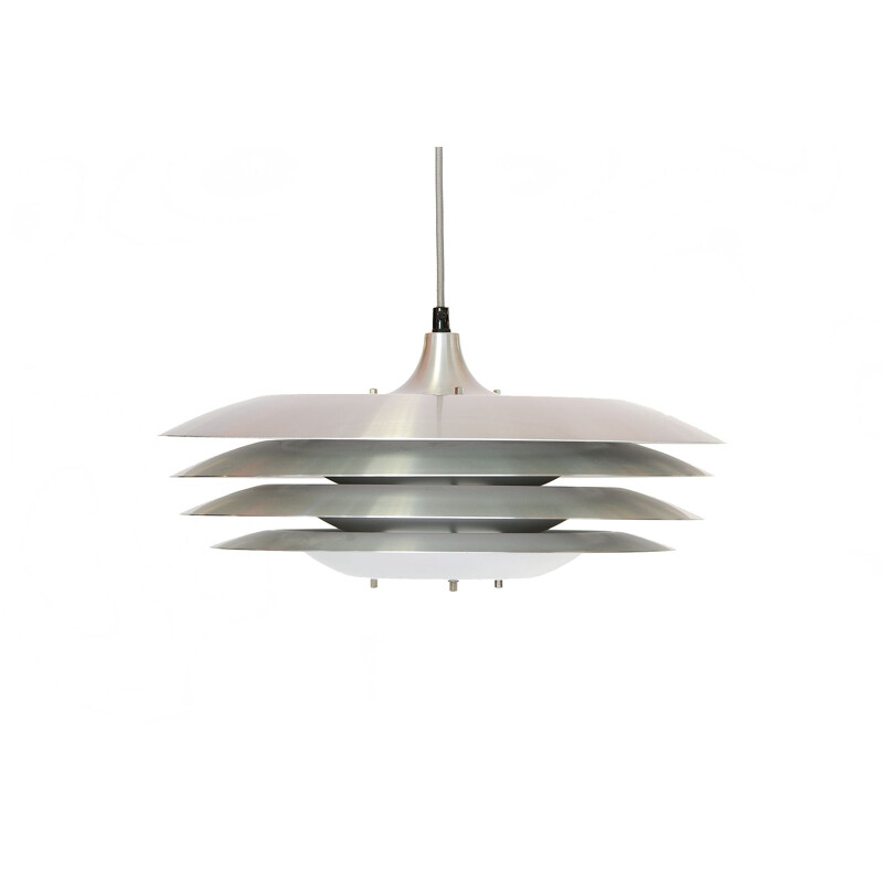 Layered pendant light in thick brushed aluminium, Denmark 1970s