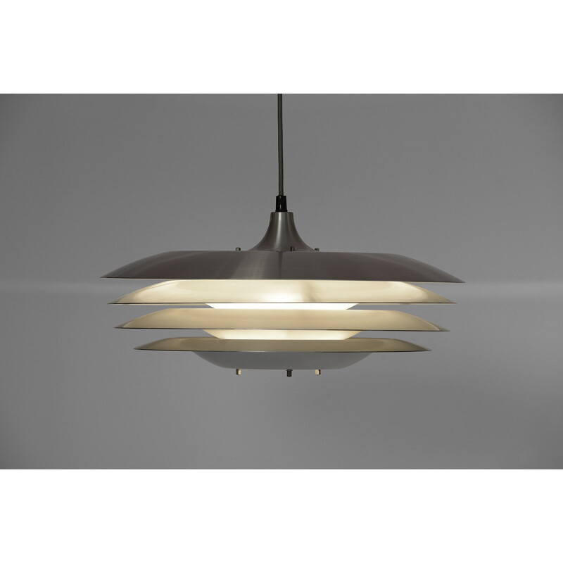 Layered pendant light in thick brushed aluminium, Denmark 1970s