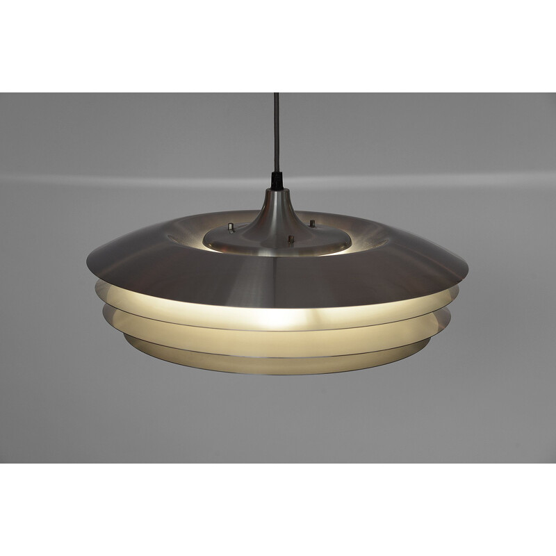 Layered pendant light in thick brushed aluminium, Denmark 1970s