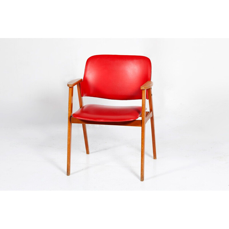 Vintage set of 4 Dining Chairs red by Cees Braakman for Pastoe, 1950s