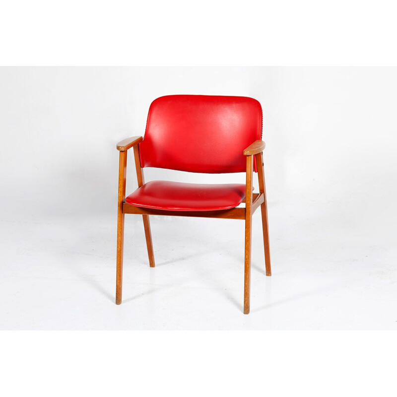 Vintage suite van 4 rode stoelen van Cees Braakman voor Pastoe, 1950