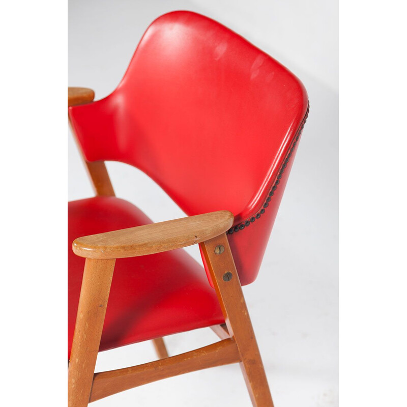 Vintage set of 4 Dining Chairs red by Cees Braakman for Pastoe, 1950s