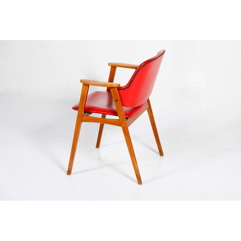 Vintage suite van 4 rode stoelen van Cees Braakman voor Pastoe, 1950