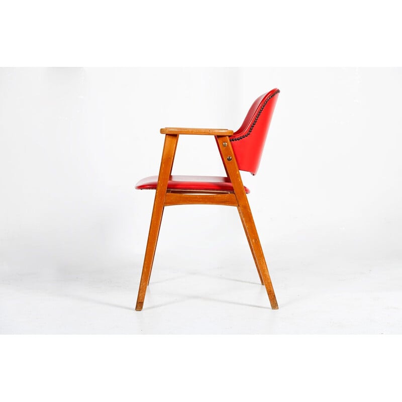 Vintage suite van 4 rode stoelen van Cees Braakman voor Pastoe, 1950