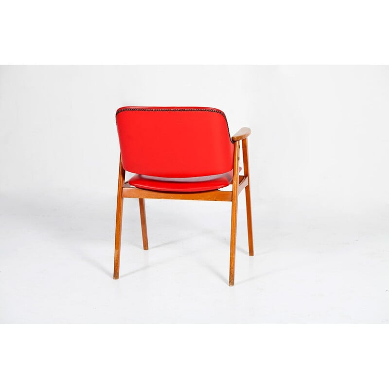 Suite  vintage de 4 chaises rouge par Cees Braakman pour Pastoe, 1950