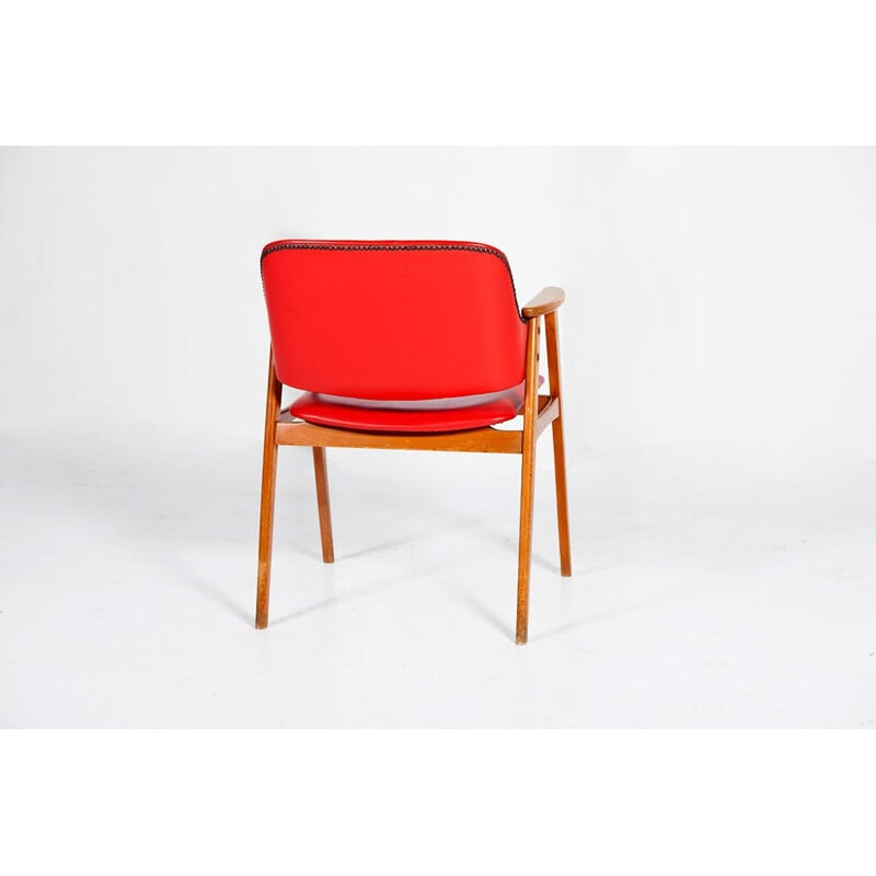 Conjunto vintage de 4 sillas rojas de Cees Braakman para Pastoe, 1950