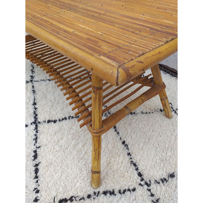 Vintage Large Rattan Coffee Table 1970s