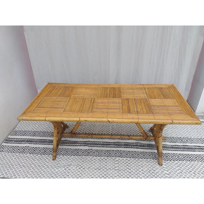 Vintage rattan dining table, 1970s