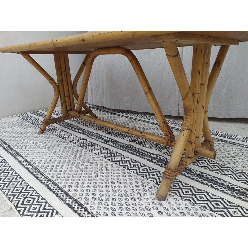 Vintage rattan dining table, 1970s