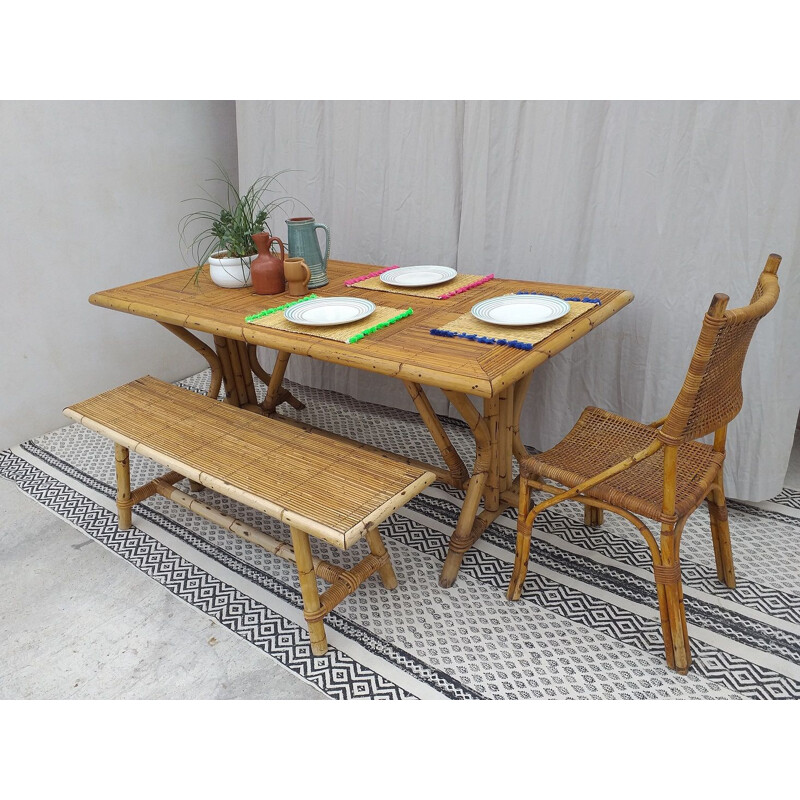 Vintage rattan dining table, 1970s