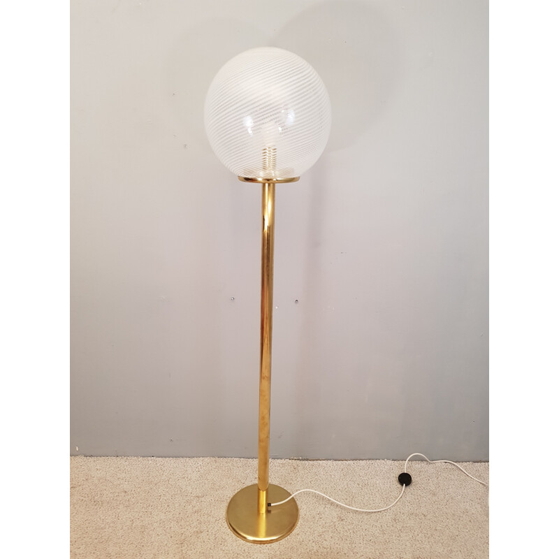 Vintage Tessuto floor lamp for Venini in brass and Murano glass 1980