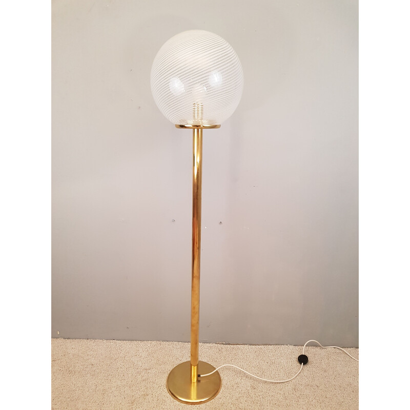 Vintage Tessuto floor lamp for Venini in brass and Murano glass 1980