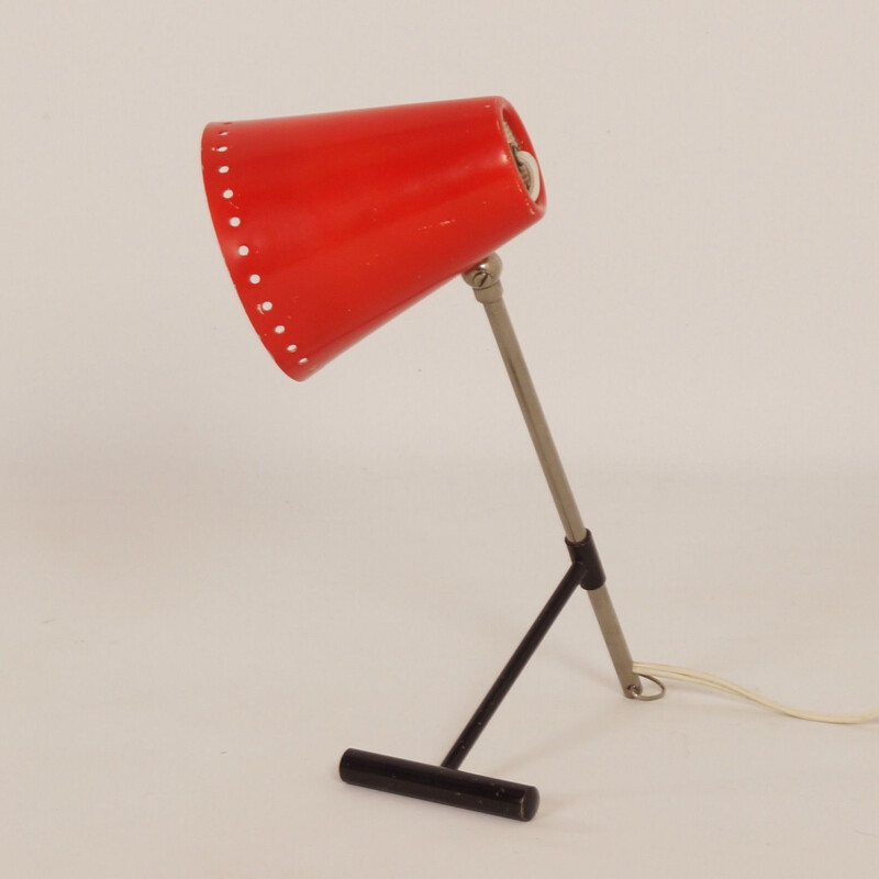 Lampe de bureau Bambi rouge vintage par Floris Fiedeldij pour Artimeta, 1950
