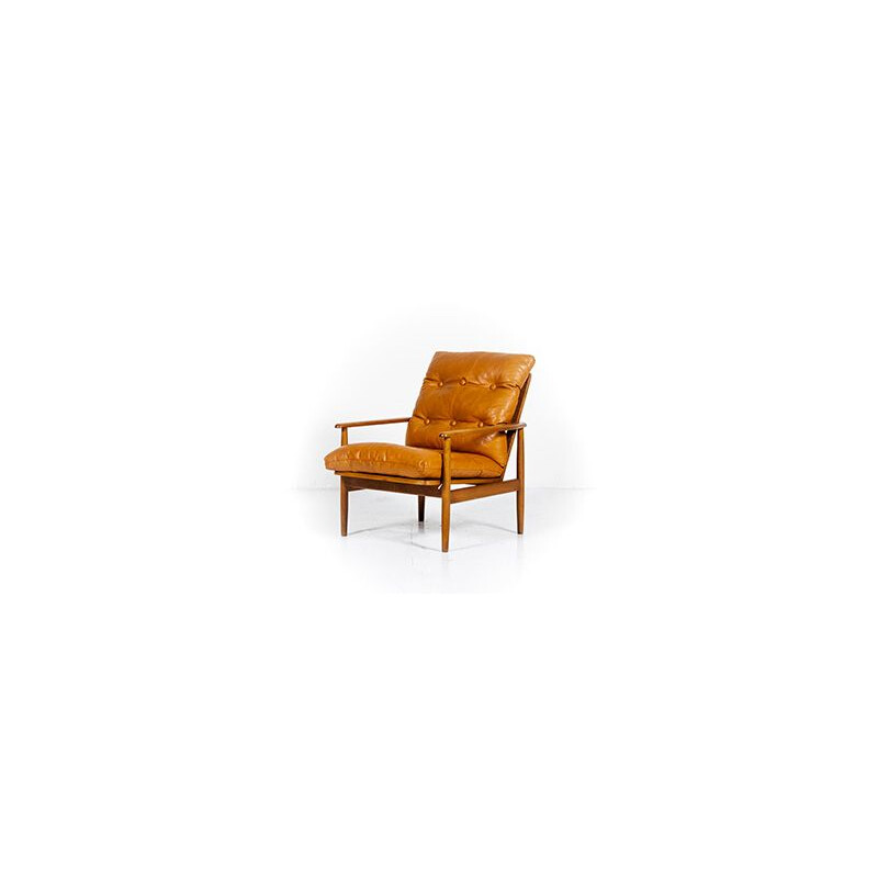 Vintage Danish armchair with Cognac leather cushions, 1960s