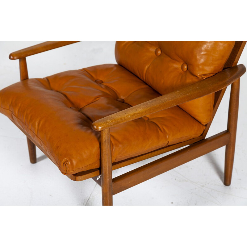 Vintage Danish armchair with Cognac leather cushions, 1960s