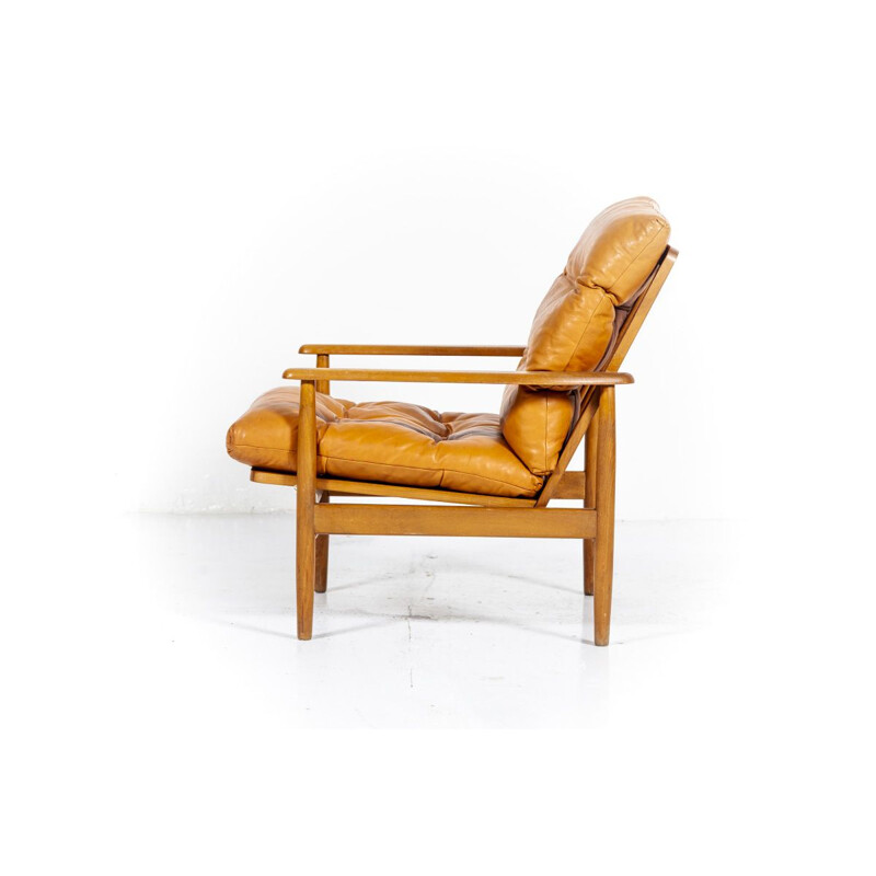 Vintage Danish armchair with Cognac leather cushions, 1960s