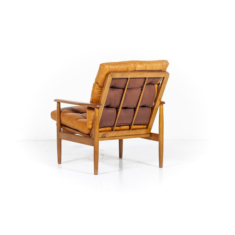 Vintage Danish armchair with Cognac leather cushions, 1960s