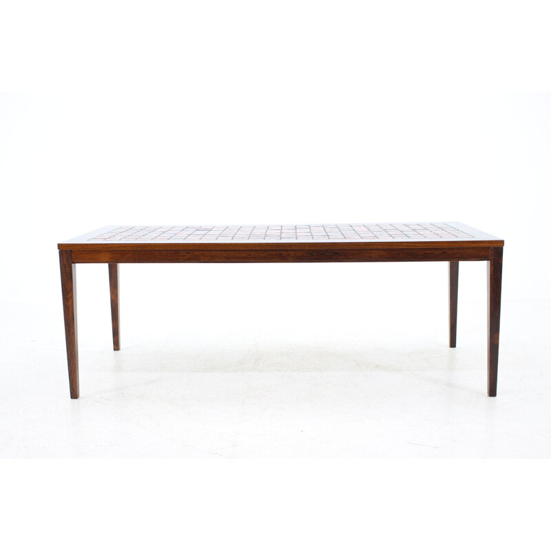 Table basse vintage danoise en palissandre et carreaux 1960