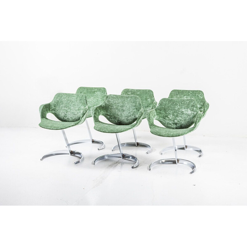 Set of 4 vintage green chairs for Mobilier Modulaire Moderne 1970s