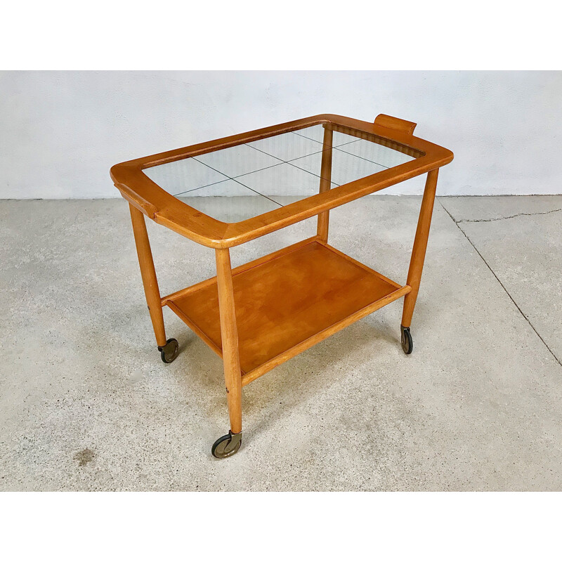 Vintage german serving trolley in glass and brass 1950s