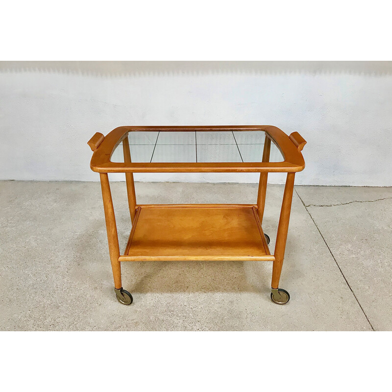 Vintage german serving trolley in glass and brass 1950s