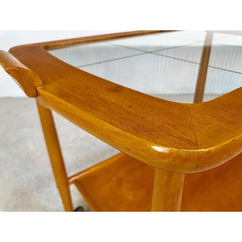 Vintage german serving trolley in glass and brass 1950s