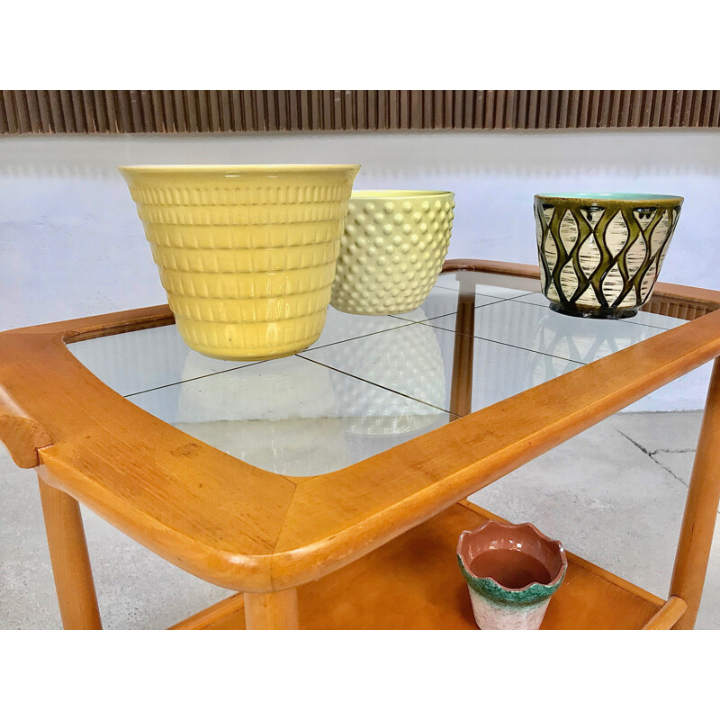 Vintage german serving trolley in glass and brass 1950s